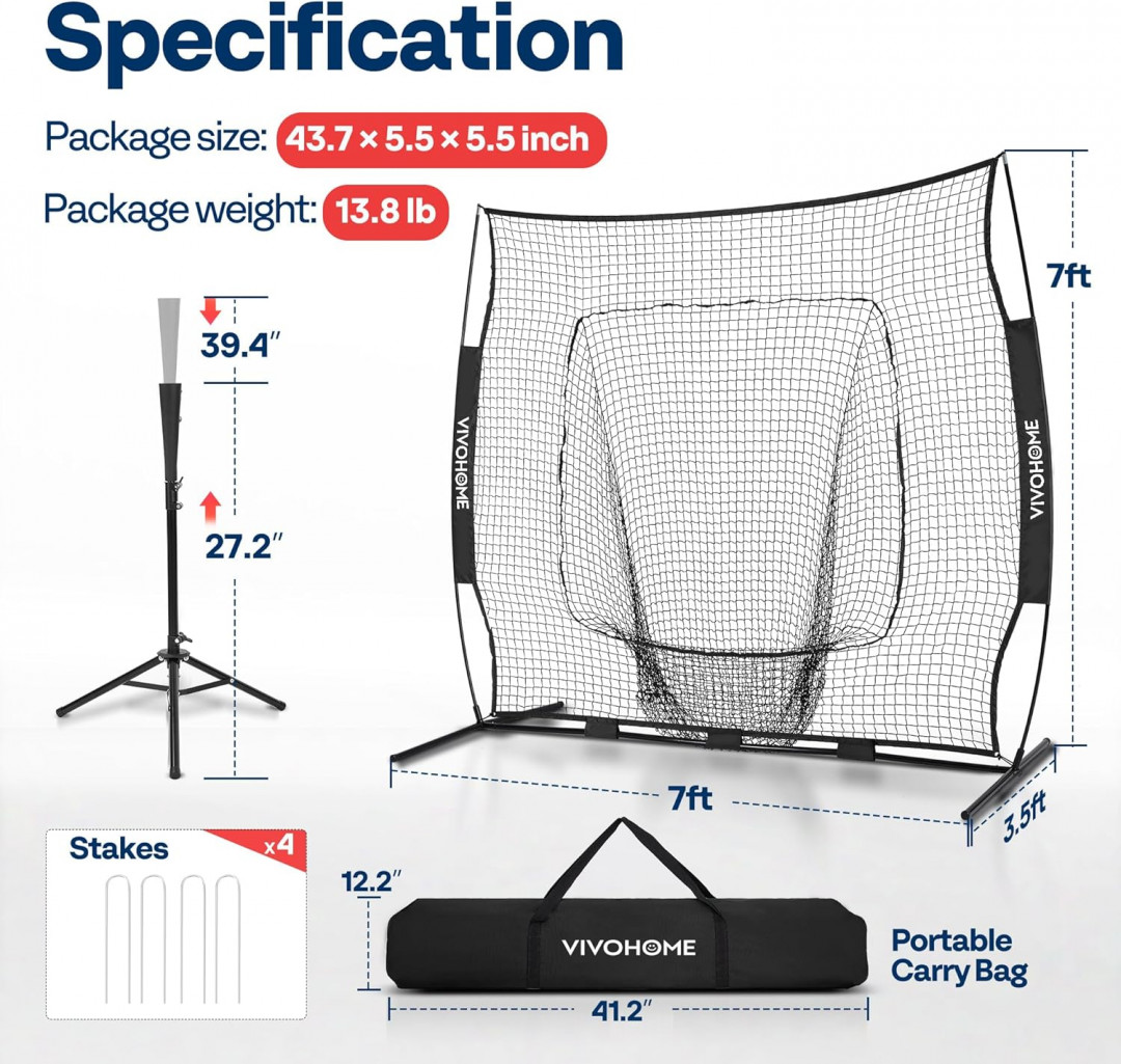 VIVOHOME BASEBALL BACKSTOP SOFTBALL PRACTICE NET - 7ft x 7ft - BLACK image 2