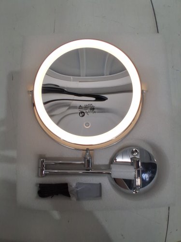 auxmir wall-mounted double-sided rechargeable led make-up mirror with extendable arm and 3 dimmable light colour modes - 8" - 30x magnification - 360° swivel - 3200 mAh built-in battery - silver/chrome (model: x-8cb) image 4