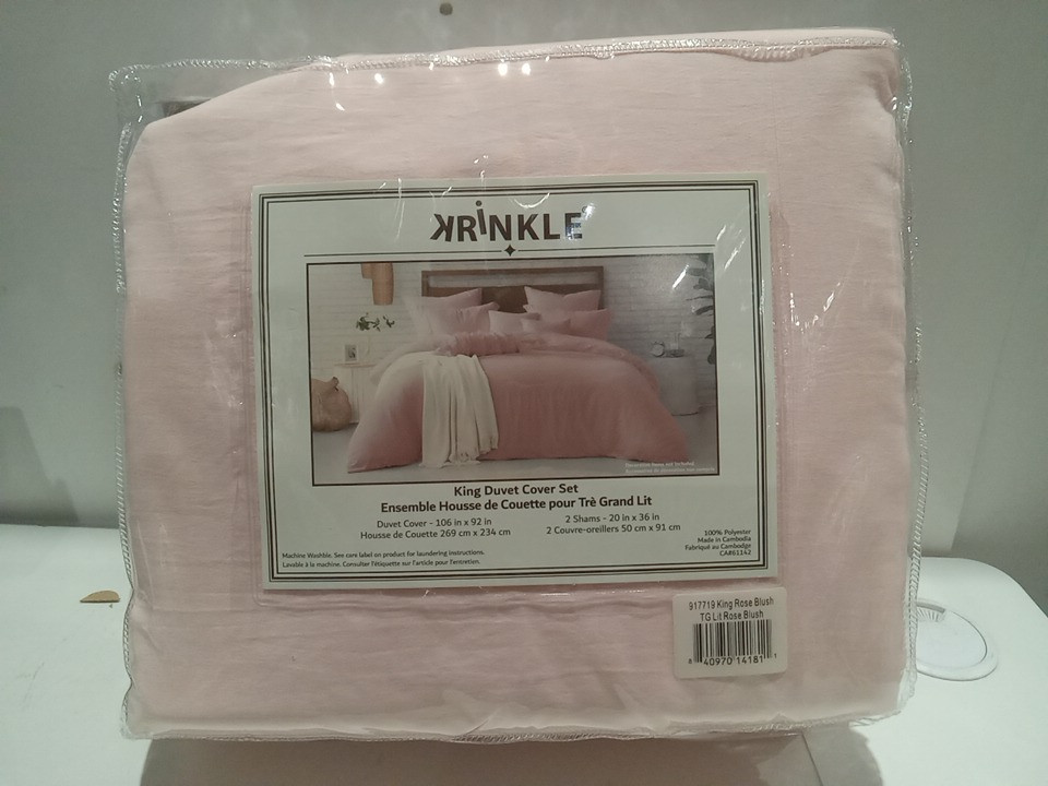 3PC KRINKLE pre washed DUVET COVER SET - king - rose blush (model: 917719) image 4