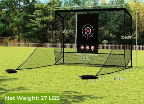 Golf Practice Hitting Net Cage with Dual Side Barriers, Target Cloth, & Metal Frame - 10FT x 10.7" x 7.4" - Black (Model: SP38449) image 2