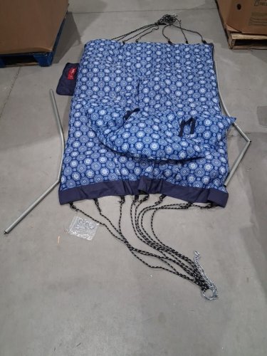 Lazy Daze Hammocks Deluxe Tufted Hammock with Soft Detachable Pillow & Side Pocket -  12FT -  450Lbs Cap - blue flower image 2