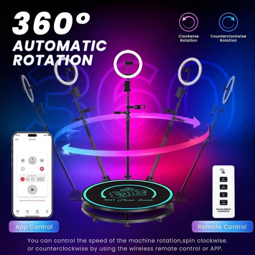 MWE 360 PHOTO BOOTH MACHINE FOR PARTIES WITH RING LIGHT AND TROLLEY - APP REMOTE CONTROL - 39.4" - (MODEL: MWE360) image 2