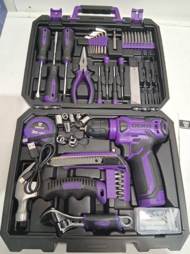 126PC DEKOPRO POWER TOOL COMBO KIT WITH 8 V USB-C RECHARGEABLE CORDLESS DRILL - 3/8FT' KEYLESS CHUCK - PURPLE image 2