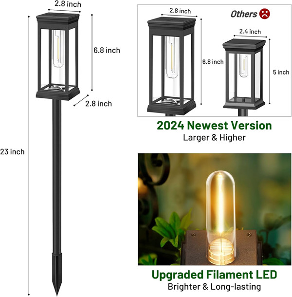 8PK BesLowe WATERPROOF SOLAR PATHWAY LAWN LIGHTS - BLACK image 4