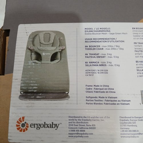 ERGOBABY EVOLVE 3-IN-1 ADJUSTABLE BOUNCER SEAT/CHAIR FOR NEWBORNS TO TODDLERS - 20LBS CAPACITY - Sage Green (MODEL: EVLBNCSGGRNMSHNA) image 5