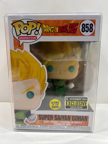 Funko pop! **glows in the dark**earth exclusive** Animation: dragonball z - super saiyan gohan vinyl figure (#858) **plastic protector cover** image 3