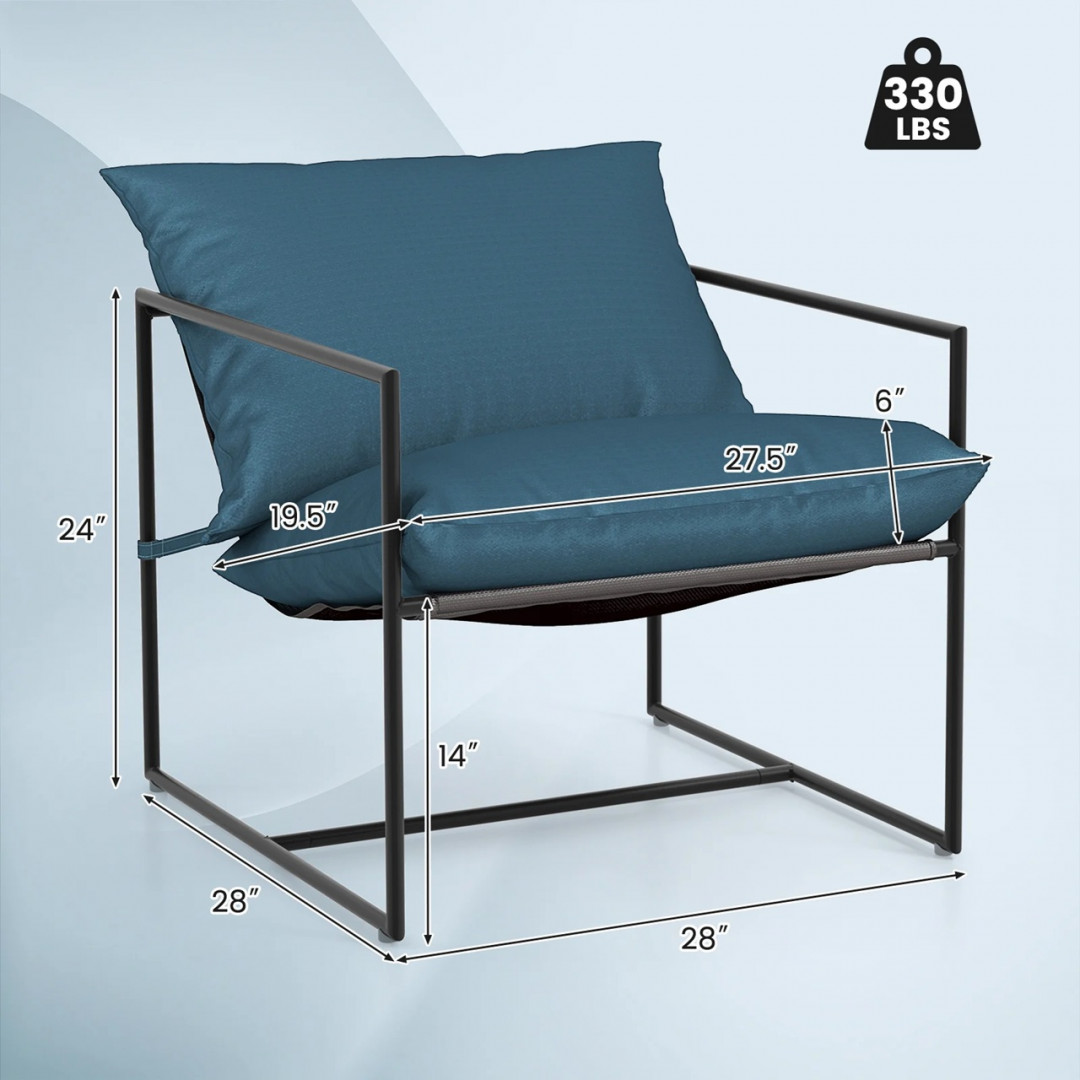 2PK COSTWAY INDOOR OUTDOOR SLING ACCENT CHAIR - 28" X 28" X 24" - 330LBS CAP - BLACK/BLUE (MODEL: NP11355NY-2) image 2