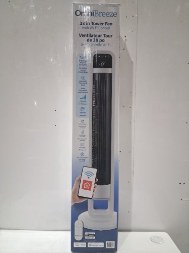 omnibreeze premium 38" Rotating tower fan with wifi CONTROL, 5-SPEEDS & REMOTE - white/BLACK (model: 5333021/dc2313r-g) image 2
