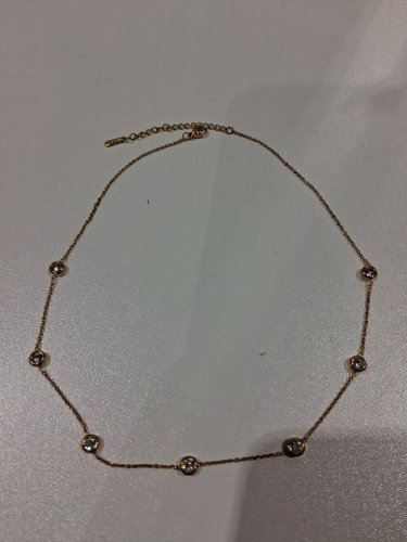 stainless steel cubic zirconia charm chain necklace - 16.5" - 18.5"/6mm each charm - gold image 3
