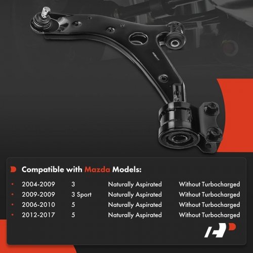 a-premium front left lower control arm - compatible with select mazda models - black (model: a620041yt) image 2