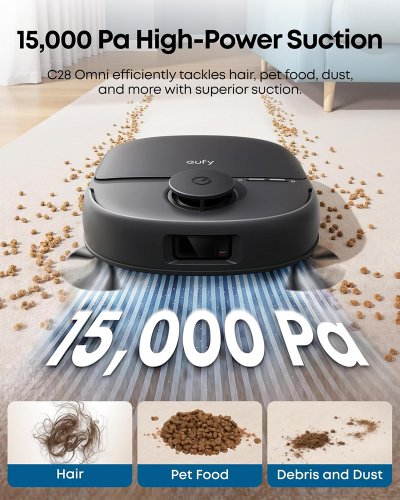 Eufy Omni C28 Robot Vacuum and Mop - 15000Pa Suction, Zero-Tangle, HydroJet Self Clean Roller Mop - Black - (Model: T211A110) image 5
