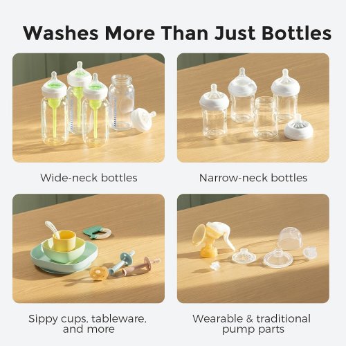 MOMCOZY KLEANPAL PRO BABY BOTTLE WASHER, STERILIZER & DRYER COMBO - HOLDS 4 BOTTLES - GREEN/WHITE (MODEL: BS03) image 2