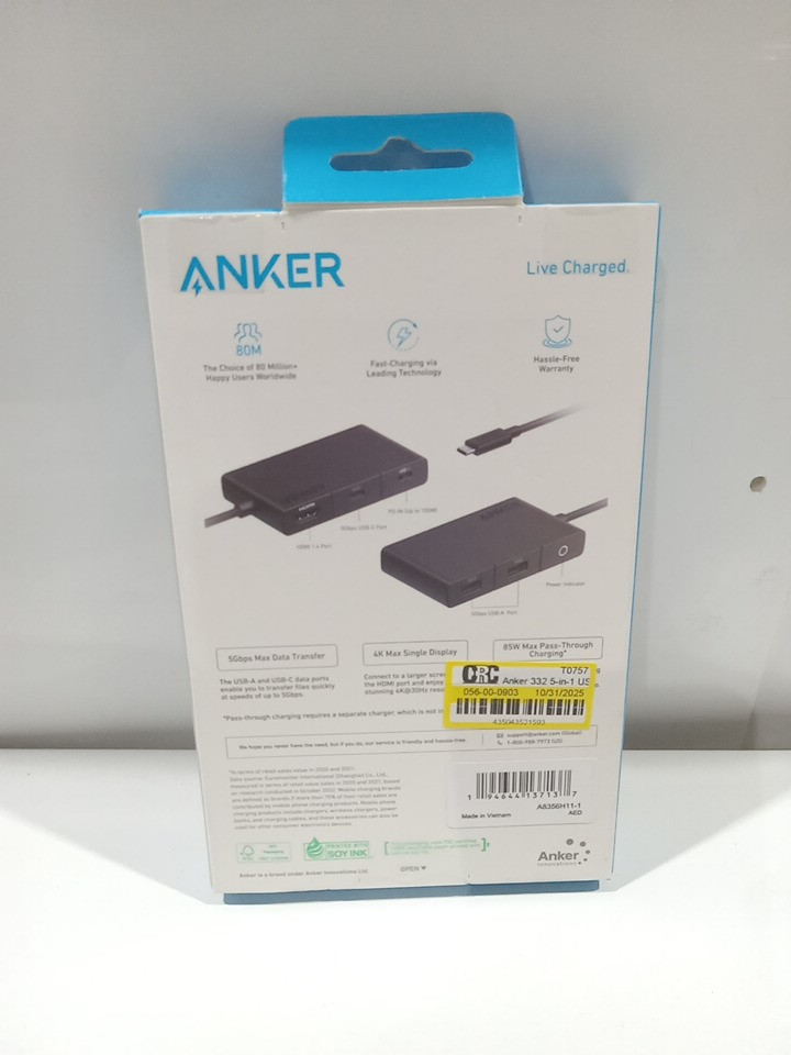Anker 5-in-1 Compact and easy-to-use usb-c hub for 4k hdmi - 5Gbps/85W - black (model: A8356h11-1) image 4