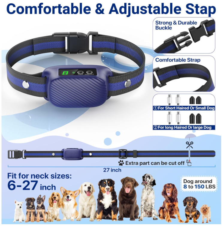 automatic safe bark control collar for dog training - black (model: pb12) image 3