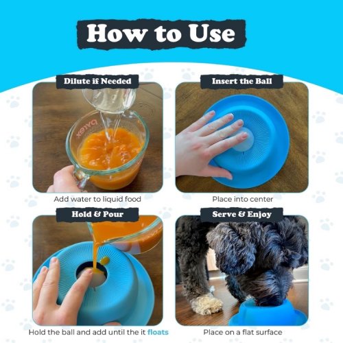PEDAY Nonslip Dishwasher Safe Dog Slow Feeder Lick Bowl with Ball - 8" - blue image 2