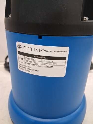 FOTING Electric Submersible Utility Pump for Draining Pools - 25ft power cord - 4600 GPH - 115 Gallon - Black/Blue (model: Q9003) image 3