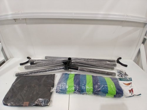 GOUTIME UNIVERSAL DOUBLE HAMMCK WITH DETACHABLE STAND & CARRY BAG - 550LBS MAX - BLUE/GREEN (MODEL: SW-DH499B) image 4