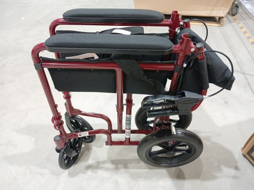 MEDLINE BASIC ALUMINUM TRANSPORT WHEELCHAIR 12" REAR WHEELS WITH BRAKES - 19 - 300LBS CAPACITY - RED/BLACK (MODEL: MDS808210ARE) image 4