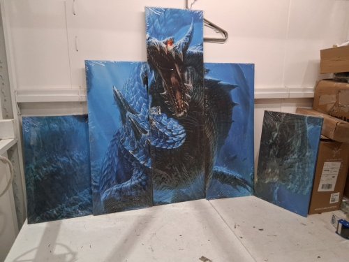 5pc Ocean Dragon Poster Fantasy Wall Canvas - 39.5" x 11.7" / 29.5" x 11.7" - blue /multicolor image 4