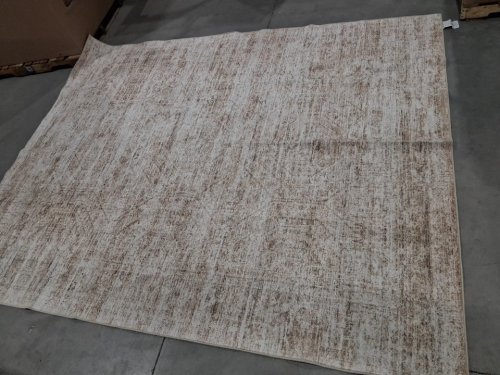 Neutral Modern Abstract Low Pile Washable Rug - 8ft x 10ft - beige/white image 3
