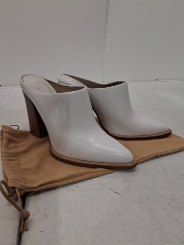 women's michael kors Bond Runway Leather High Block Heel Mules - size 8.5 - white/brown image 3