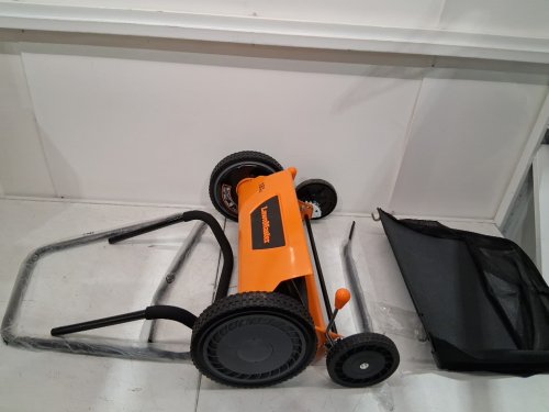 LAWNMASTER ENVIRONMENTALLY FRIENDLY MOTORLESS PUSH REEL LAWN MOWER - 18" - 5" BLADE - ORANGE (MODEL: LMRM1801) image 3