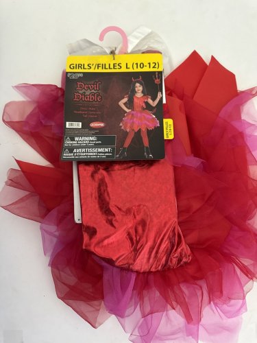 3PC GIRLS GOODMARK DEVIL COSTUME - LARGE (10/12) - RED/PINK image 2