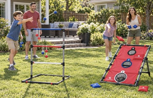 SPORTCRAFT 2-IN-1 LADDER AND BEAN BAG TOSS GAME - RED / BLUE image 1