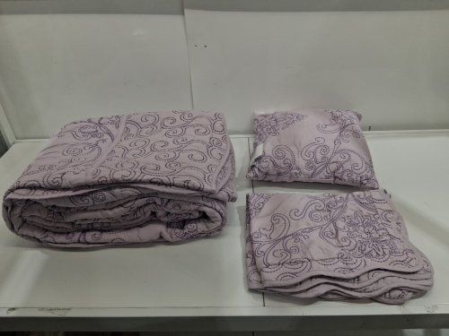 3PC SERENTA DAMASK EMBROIDERY BEDSPREAD SET WITH SHAM AND THROW PILLOW - QUEEN - LAVENDER FOG (STYLE: 141584) image 2