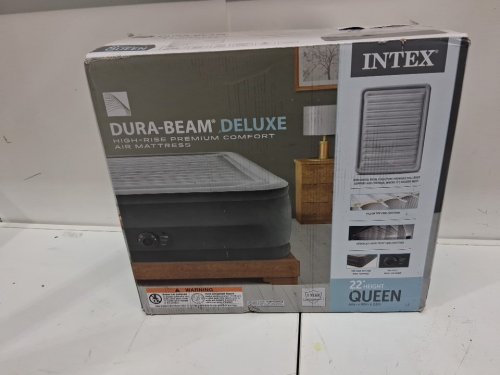INTEX DURA-BEAM SERIES DELUXE COMFORT PLUSHFIBER-TECH inflatable AIR mattress WITH INTERNAL ELECTRIC PUMP - 22" - QUEEN - navy/grey (MODEL: AP619D / 64417ED) image 2