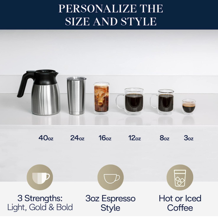 delonghi truebrew 2-in-1 single serve & drip coffee maker with built-in grinder - 5 cup thermal carafe - black/stainless steel (model: cam51035m) image 2