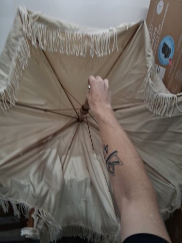 AMMSUN Patio Umbrella with Fringe Outdoor Tassels & push button tilt - 7ft - Elegant Cream (modelAM76009-O-JIA) image 5