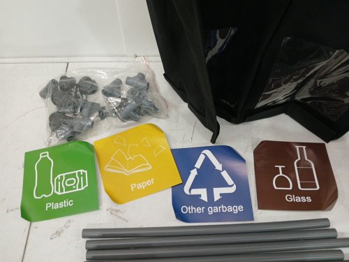 4 COMPARTMENT collapsible recycling bin with labels - approx 22" x 12" - black image 4