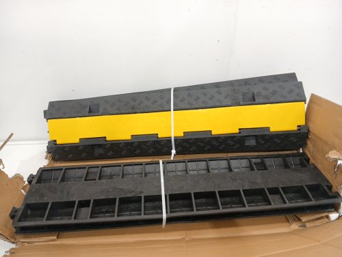 4PK HEAVY DUTY DUAL CHANNEL RUBBER WIRE CABLE PROTECTOR RAMP - 40" - 11000LBS Cap - Black/Yellow (Model: RPS2-1010-4) image 3