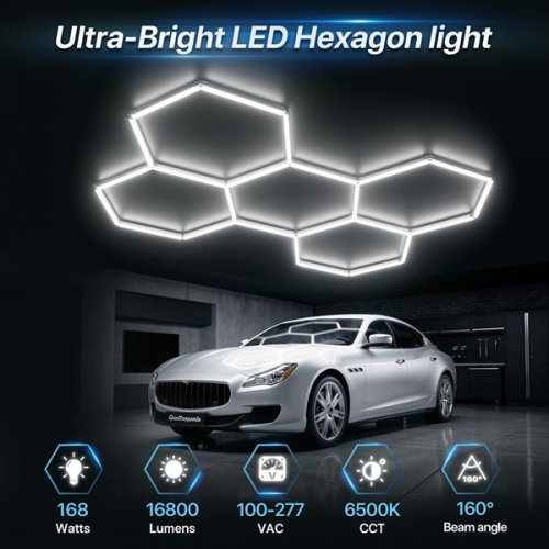 25pc hyperlite gen 2 hexagon led lights - 168w 16800LM 6500k - white (model: ‎HP-HB-BN) image 2