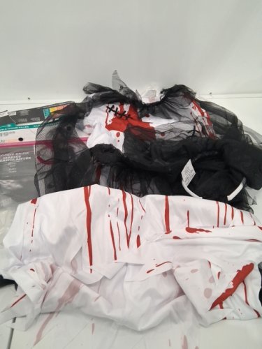 2PC GIRLS WAY TO CELEBRATE BLOODY BRIDE COSTUME (DRESS ONLY) - EXTRA LARGE (14-16) - WHITE/BLACK/RED image 2