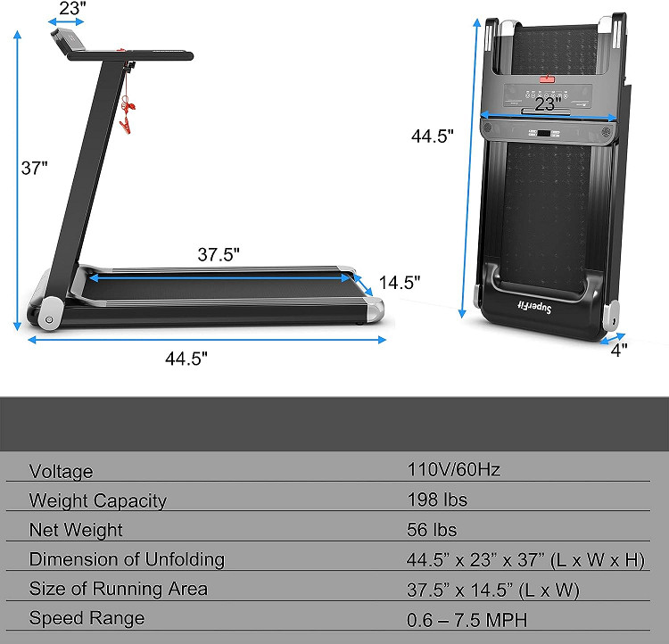 COSTWAY GOPLUS SUPERFIT FOLDABLE COMPACT TREADMILL WITH LED DISPLAY & 12 PRESET PROGRAMS, 37.5" x 14.5 TREAD - BLACK/LIGHT BLUE (MODEL: SP37681US-NY) image 2