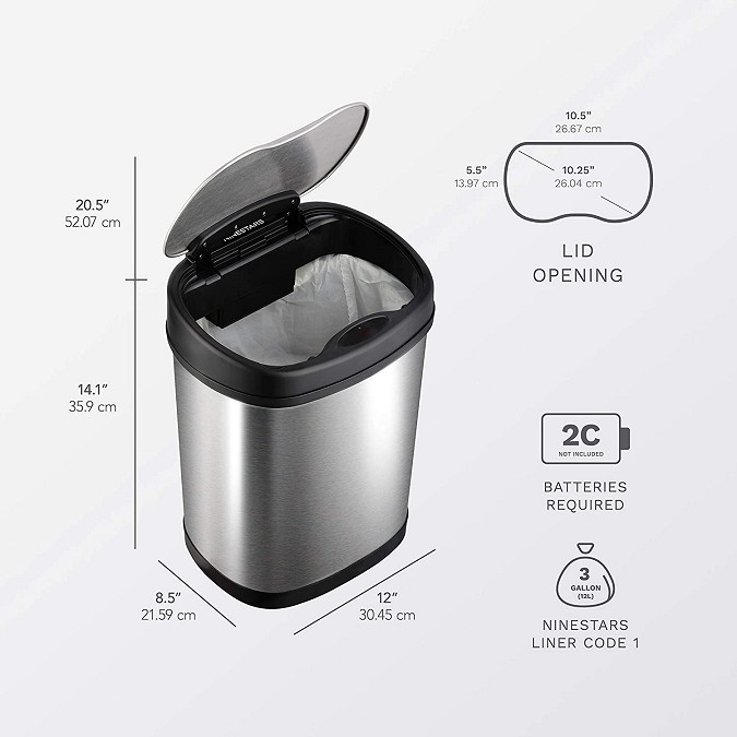 NINESTARS MOTION SENSOR TRASH CANS - 50L  - STAINLESS STEEL/SILVER (MODEL: DZT-50-13) image 4