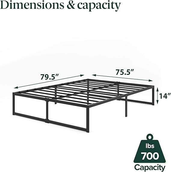 Zinus Abel 14" Metal Platform Bed Frame, No Box Spring Needed - King - black (MODEL: OLB-QLSP-14KS) image 2