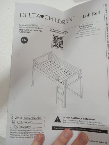 DELTA CHILDREAN LOFT BED WITH GUARDRAIL AND LADDER, WHITE (MODEL: BB81427GN-100) image 12