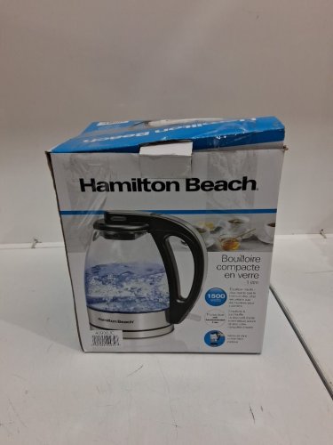 HAMILTON BEACH ELECTRIC COMPACT GLASS KETTLE - 1L - BLACK/CHROME (MODEL: 40930/40930jC) image 2