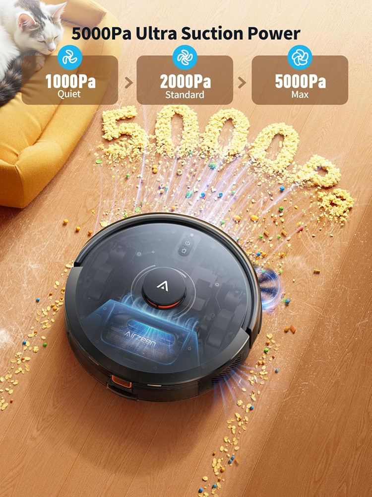 Airzeen Self-Emptying Robot Vacuum - 5000Pa Suction, 150Mins Runtime, App Control - 3.3L - black - (Model: Q10 Pro) image 2