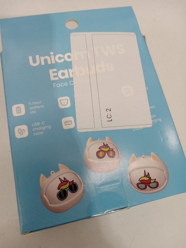 unisex gems Kid's unicorn tws earbuds with face change case - white/blue image 3