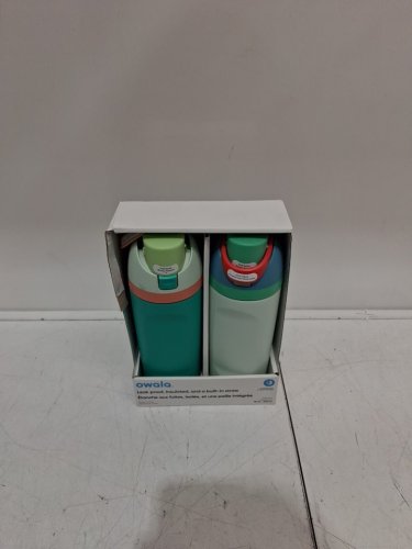 2pk Owala FreeSip Stainless Steel Water Bottles with straws - 16oz - blue/green (model: 2856617) image 2