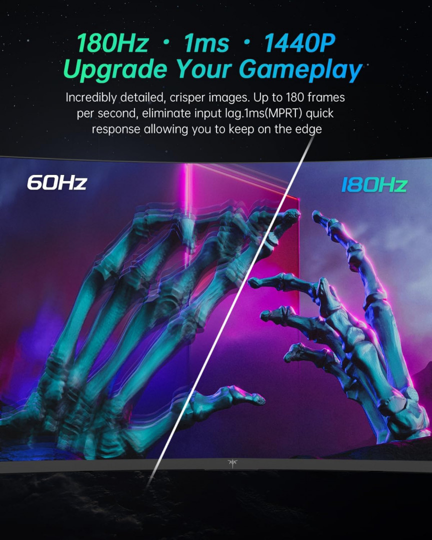 ktc ultrawide curved qhd gaming monitor -165hz/1440P- 27" - black (Model: h27s17) image 2