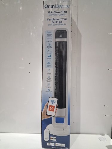omnibreeze premium 38" Rotating tower fan with wifi CONTROL, 5-SPEEDS & REMOTE - white/BLACK (model: 5333021/dc2313r-g) image 2