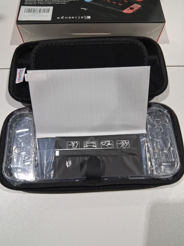 HEYS TOP NINTENDO SWITCH OLED PROTECTIVE CASE AND ACCESSORY with a Tempered Glass Screen Protector and Thumb Caps - BLACK image 4