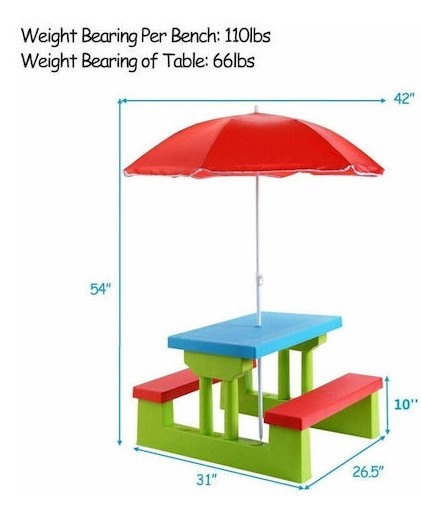 costway kids table and chairs set - 54" x 31" x 26.5" - multicolor (model: np11933re) image 2