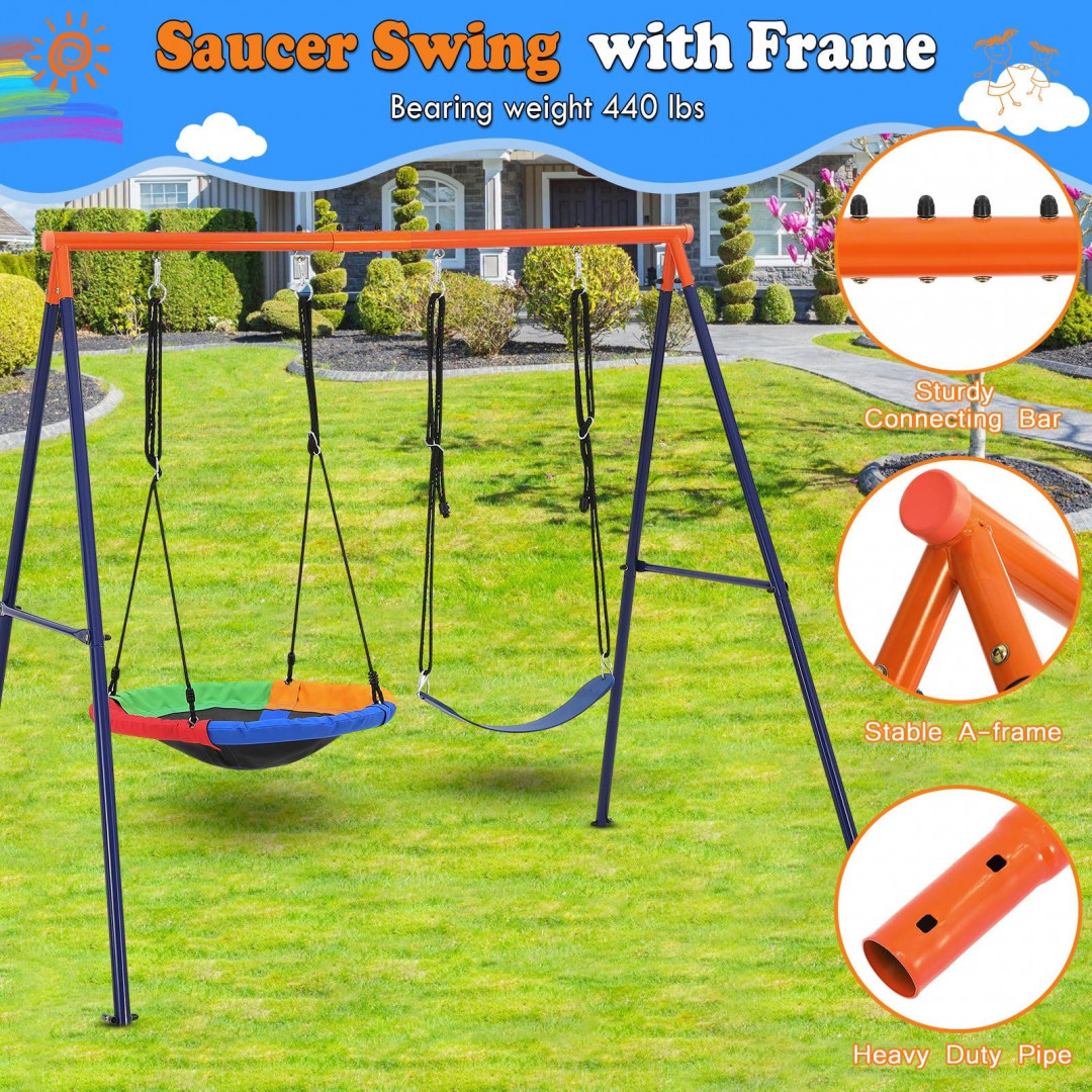 garvee kids saucer swing with adjustable rope height - 440lbs max - blue/orange - (model: pto_0yu6t5hn) image 3