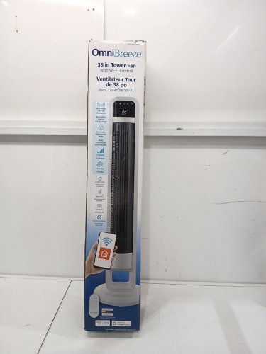 omnibreeze premium Rotating tower fan with wifi CONTROL, 5-SPEEDS, and REMOTE - 38" - white/BLACK (model: 5333021/dc2313r-g) image 2